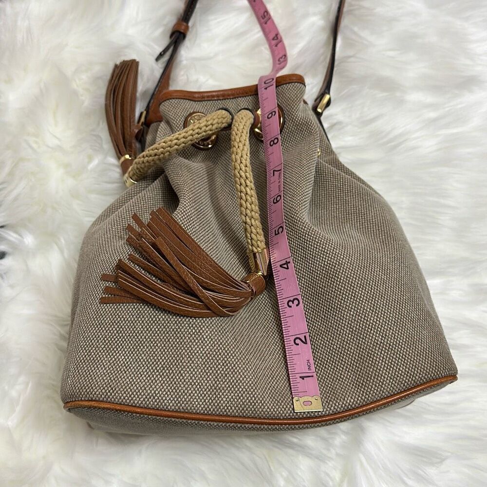 Michael Kors Gathered Marina Bucket Bag Purse Leather Trim - Picture 6 of 16